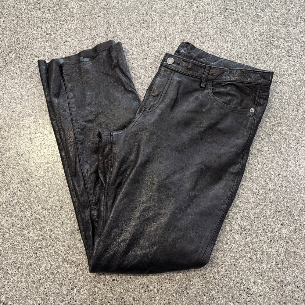 First Leather Riding Pants 16x33.5 Mid Rise Straight Boot Black Genuine Lined